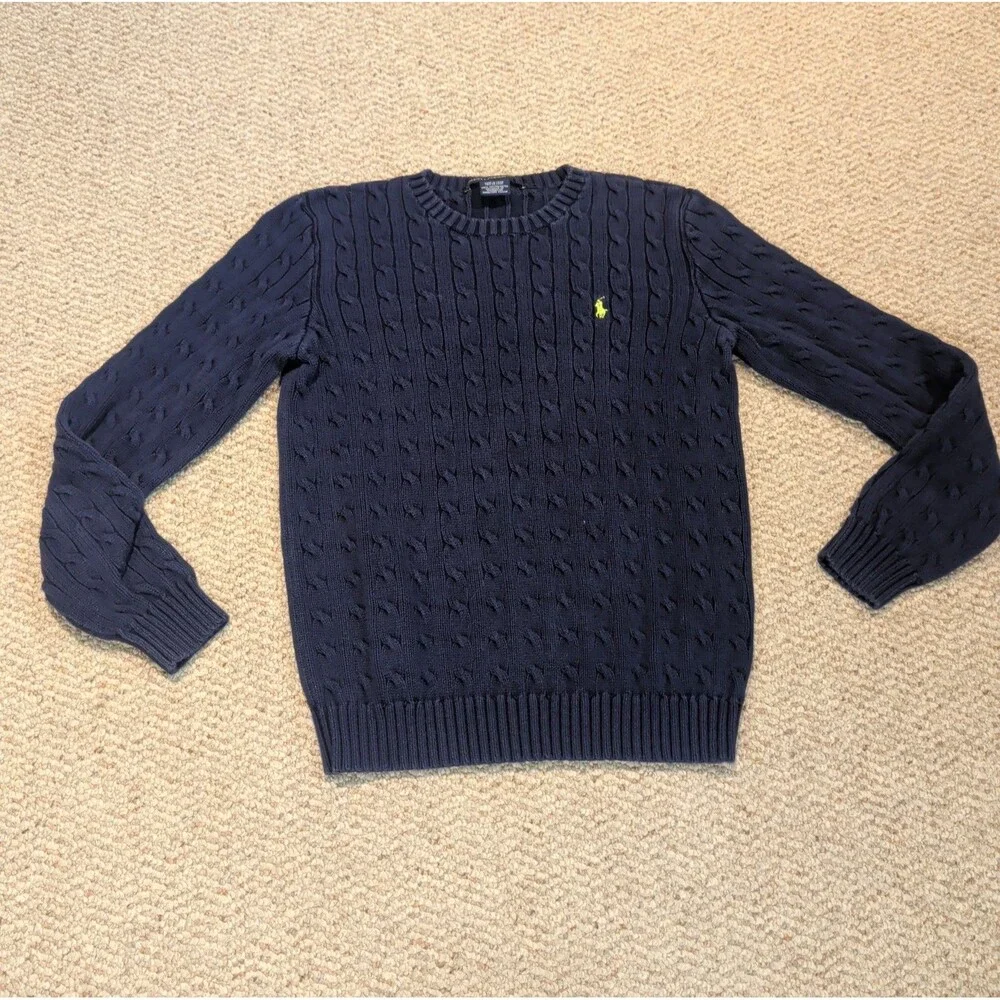Ralph Lauren Sport Cable Knit Sweater Womens XL Blue Preppy Academia Classic